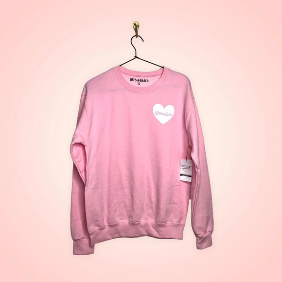 Nwt Bffs & Babes pink “Christian” sweat shirt (Sz S) - Picture 1 of 3
